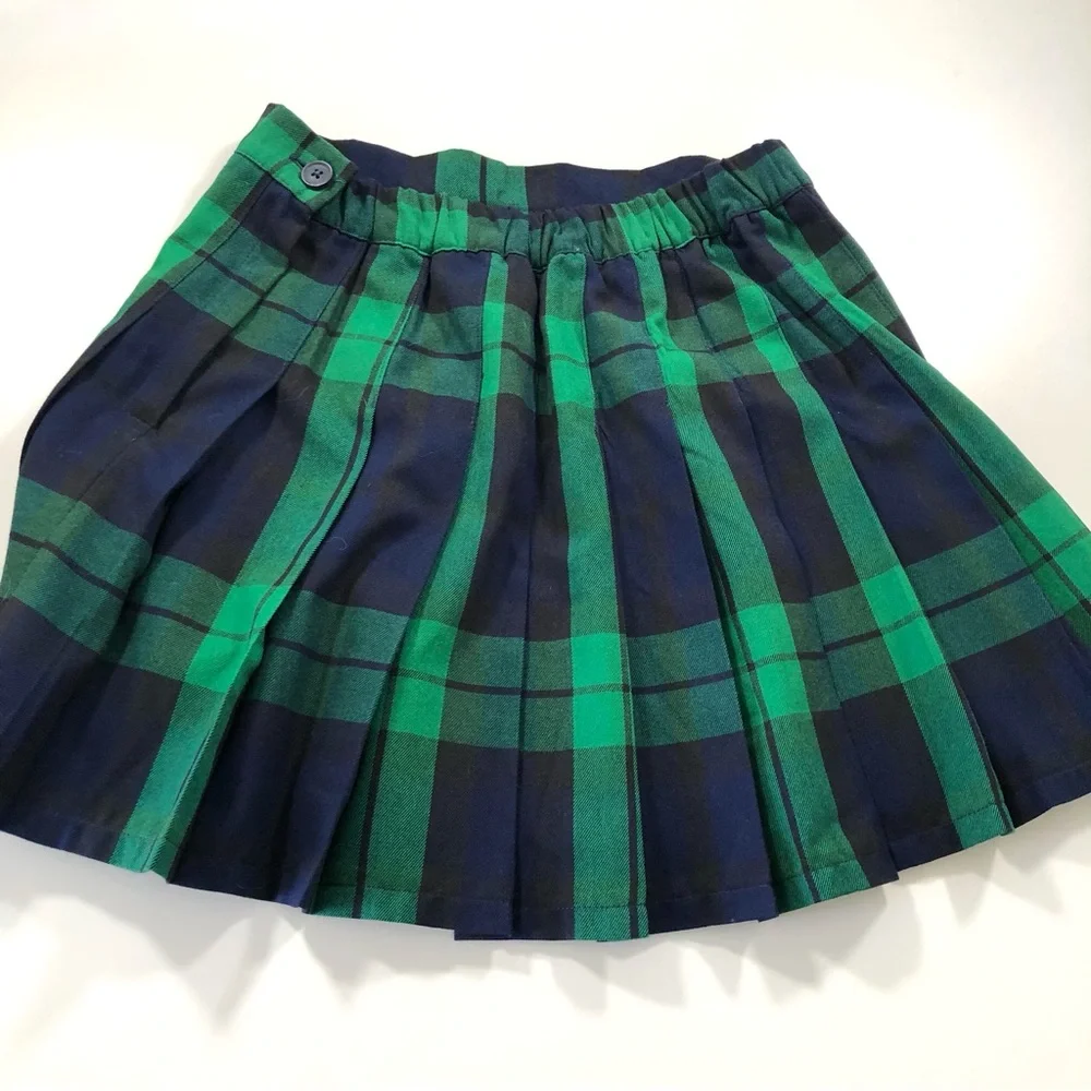Aerie Green Navy Plaid Pleated Mini Skirt Small